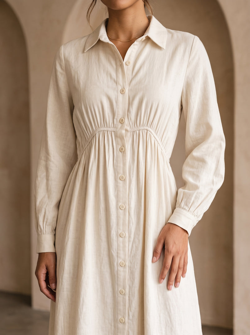 Linen Dust Collared Midi Dress 87936