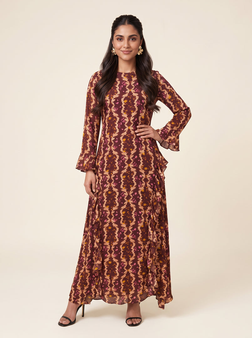 Abstract Floral Long Dress 88431