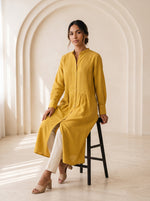 Load image into Gallery viewer, Yellow Mandarin Collar Midi Top 79722
