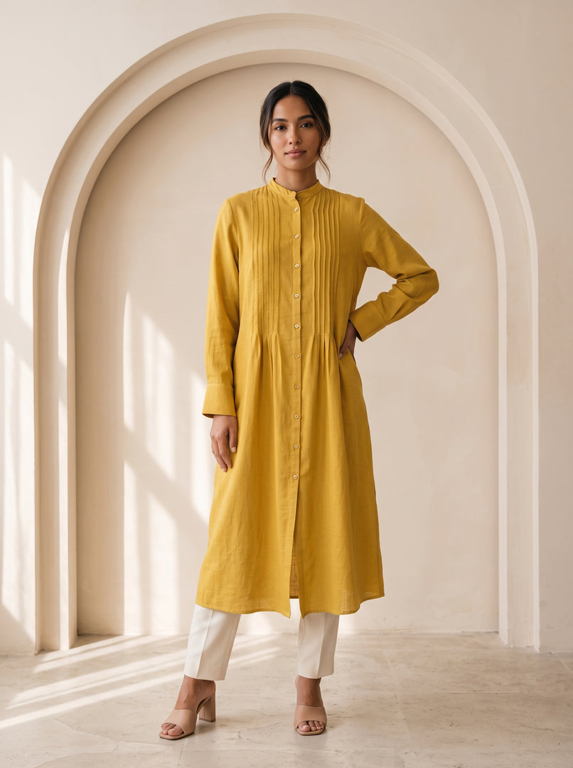 Yellow Mandarin Collar Midi Top 79722