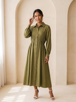Load image into Gallery viewer, Green Tea Collared Midi Dress 87932