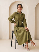 Load image into Gallery viewer, Green Tea Collared Midi Dress 87932