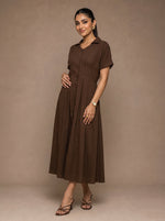 Load image into Gallery viewer, Coffee Classic: Cotton Open-Collar Midi Dress 87702