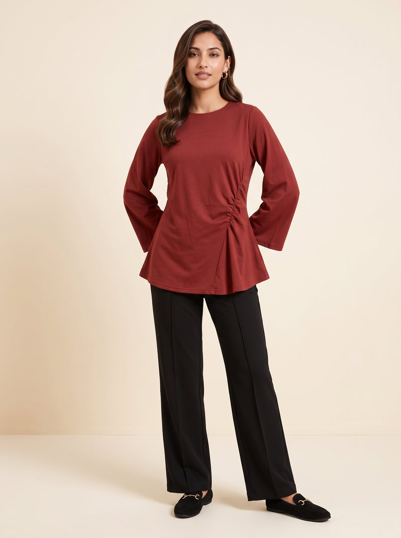 Rust Red Gathered Top 90592