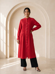 Red Mandarin Collar Midi Top 79721