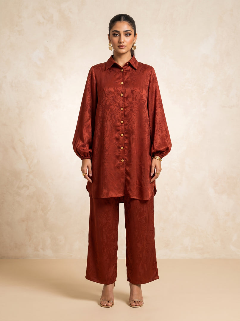 Maroon Harmony: Jacquard Top & Pant Set 92161/92171