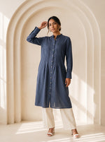 Load image into Gallery viewer, Spruce Blue Mandarin Collar Midi Top 79723
