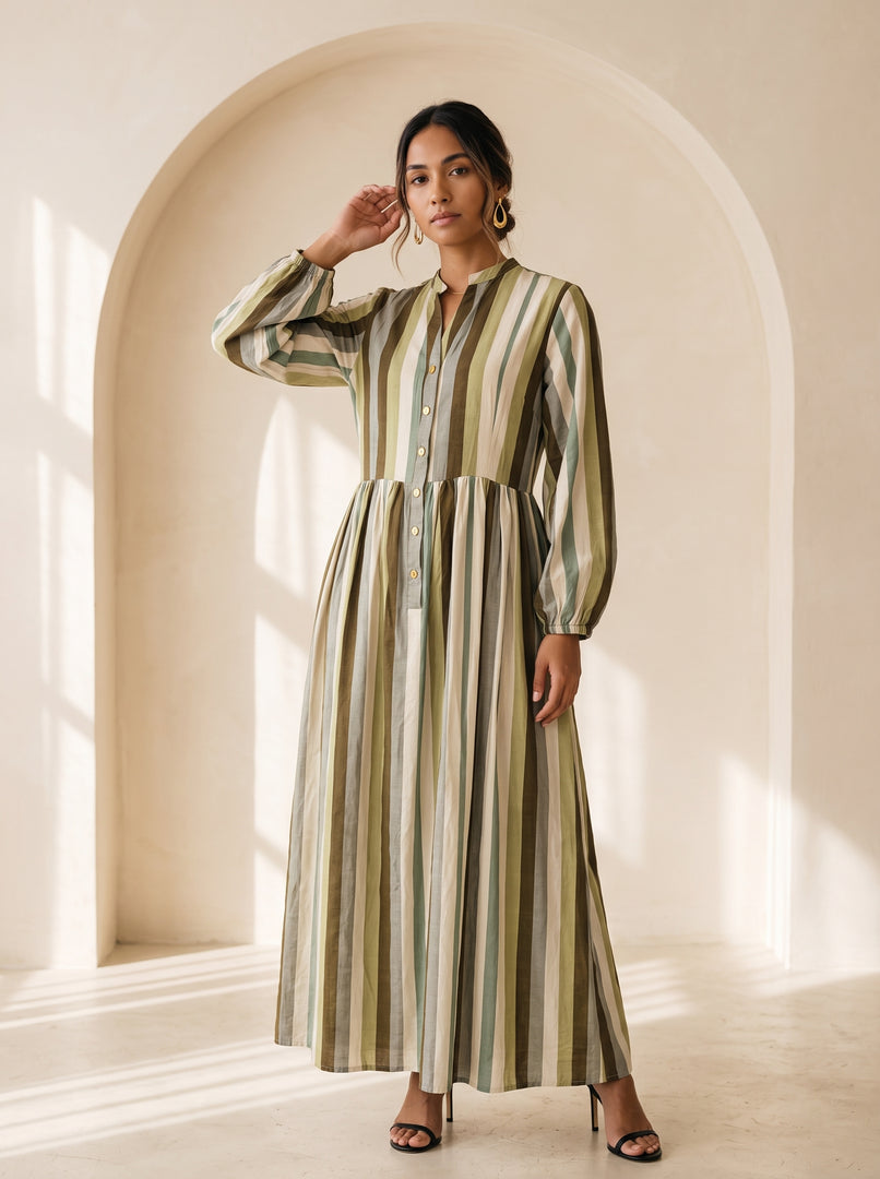 Striped Mandarin Collar Dress 92781