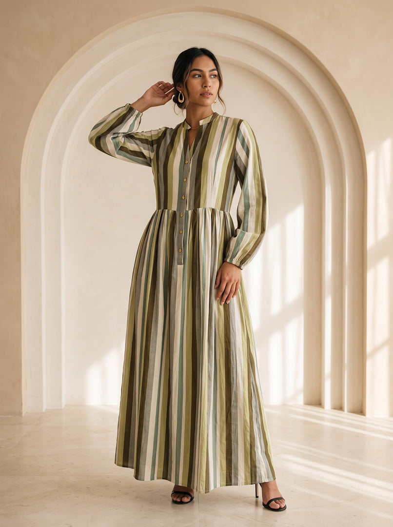 Striped Mandarin Collar Dress 92781
