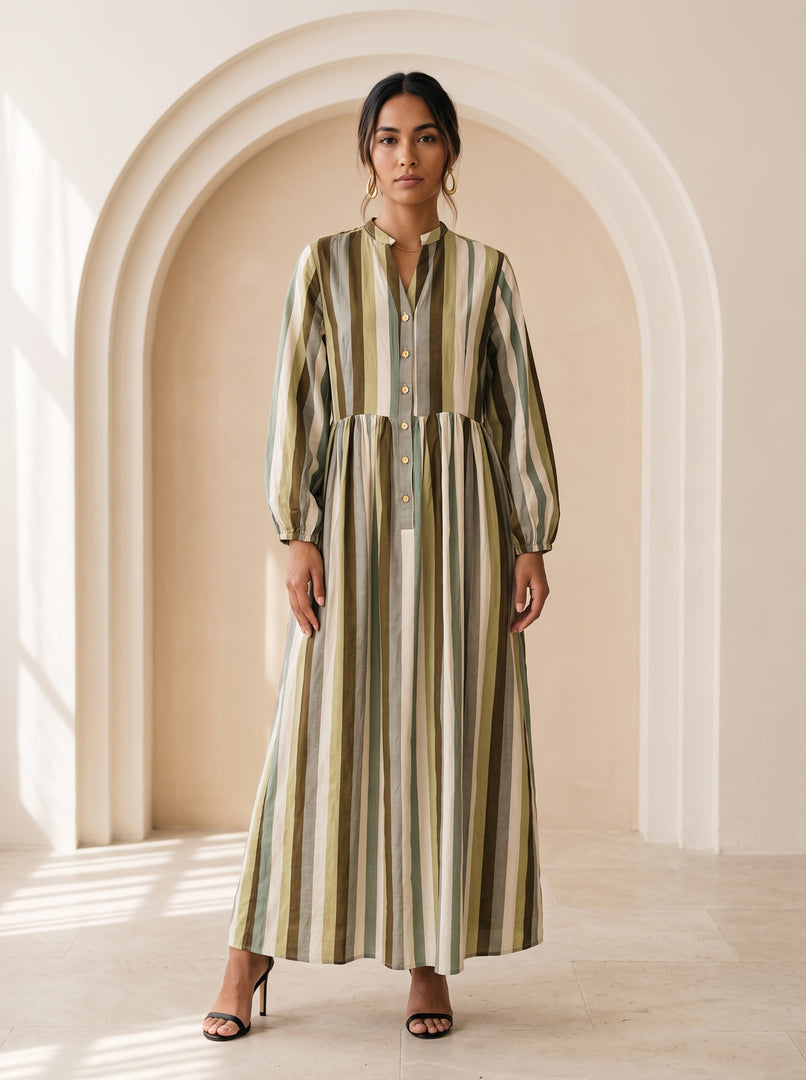 Striped Mandarin Collar Dress 92781