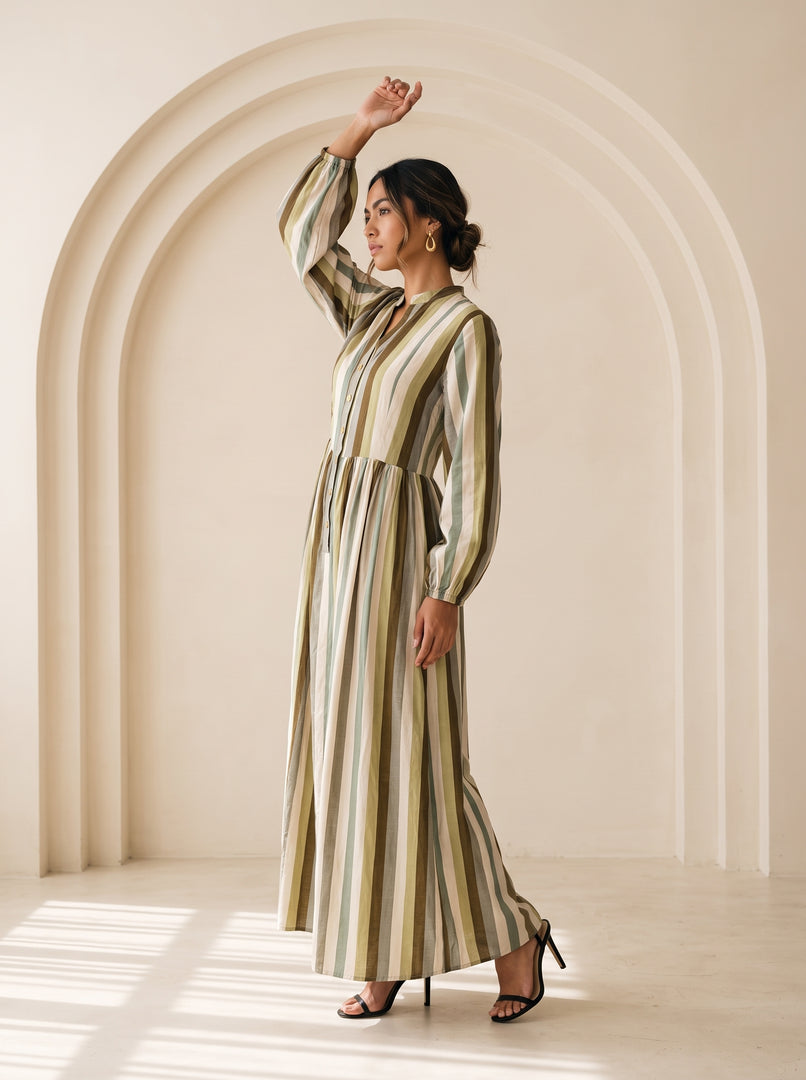 Striped Mandarin Collar Dress 92781