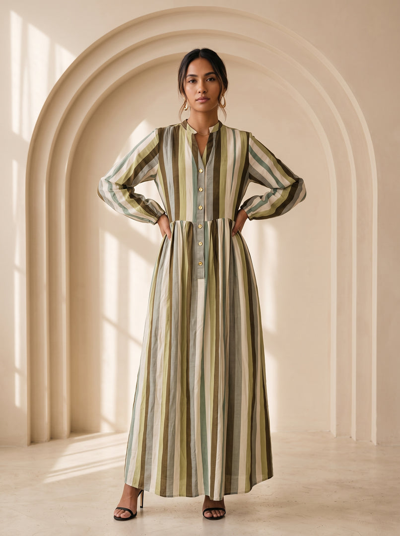 Striped Mandarin Collar Dress 92781