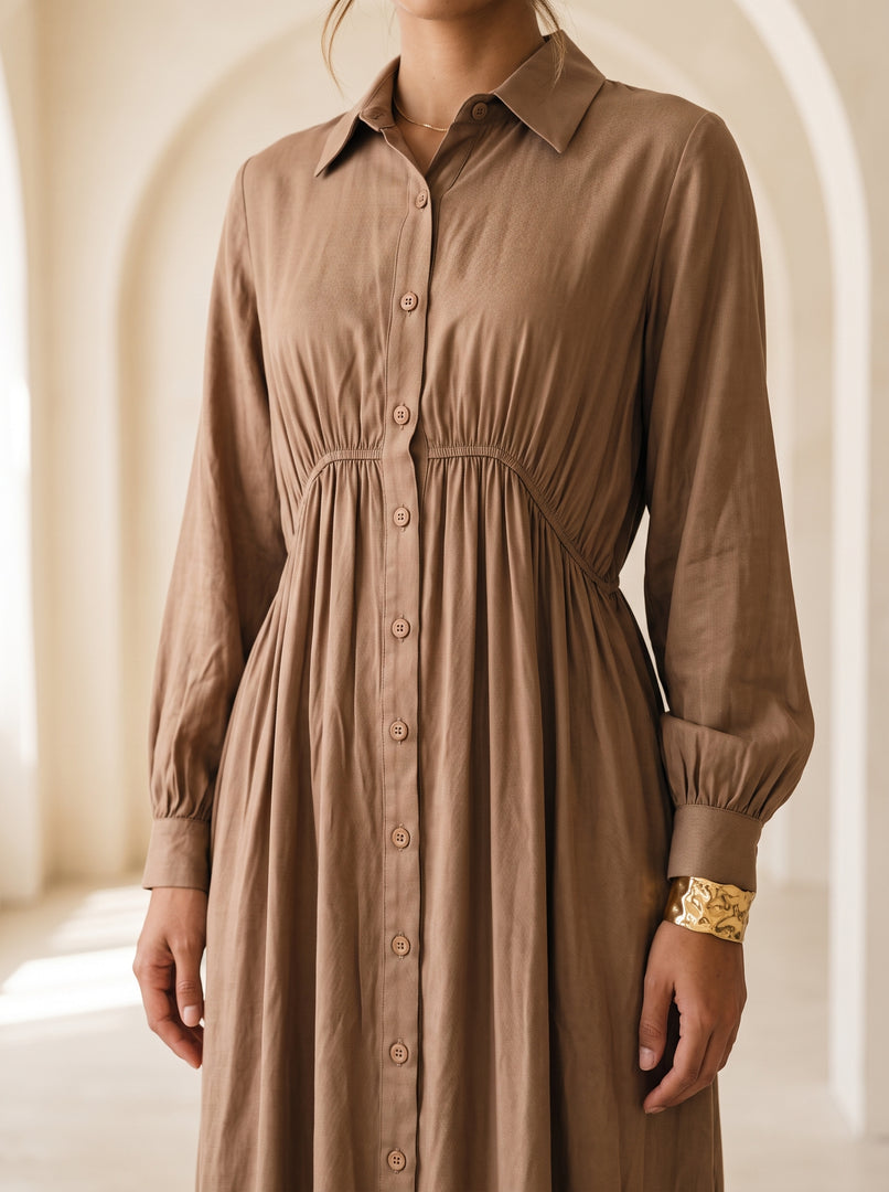 Peanut Brown Collared Midi Dress 87933