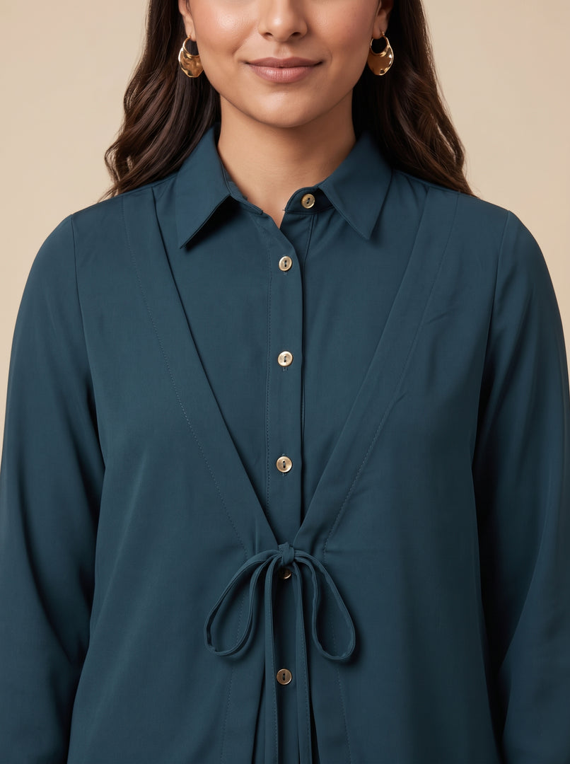 Deep Teal Collared Top 90012