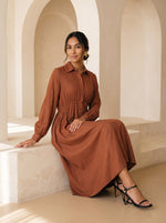 Load image into Gallery viewer, Tawny Brown Collared Midi Dress 87935