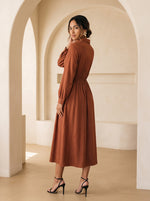 Load image into Gallery viewer, Tawny Brown Collared Midi Dress 87935