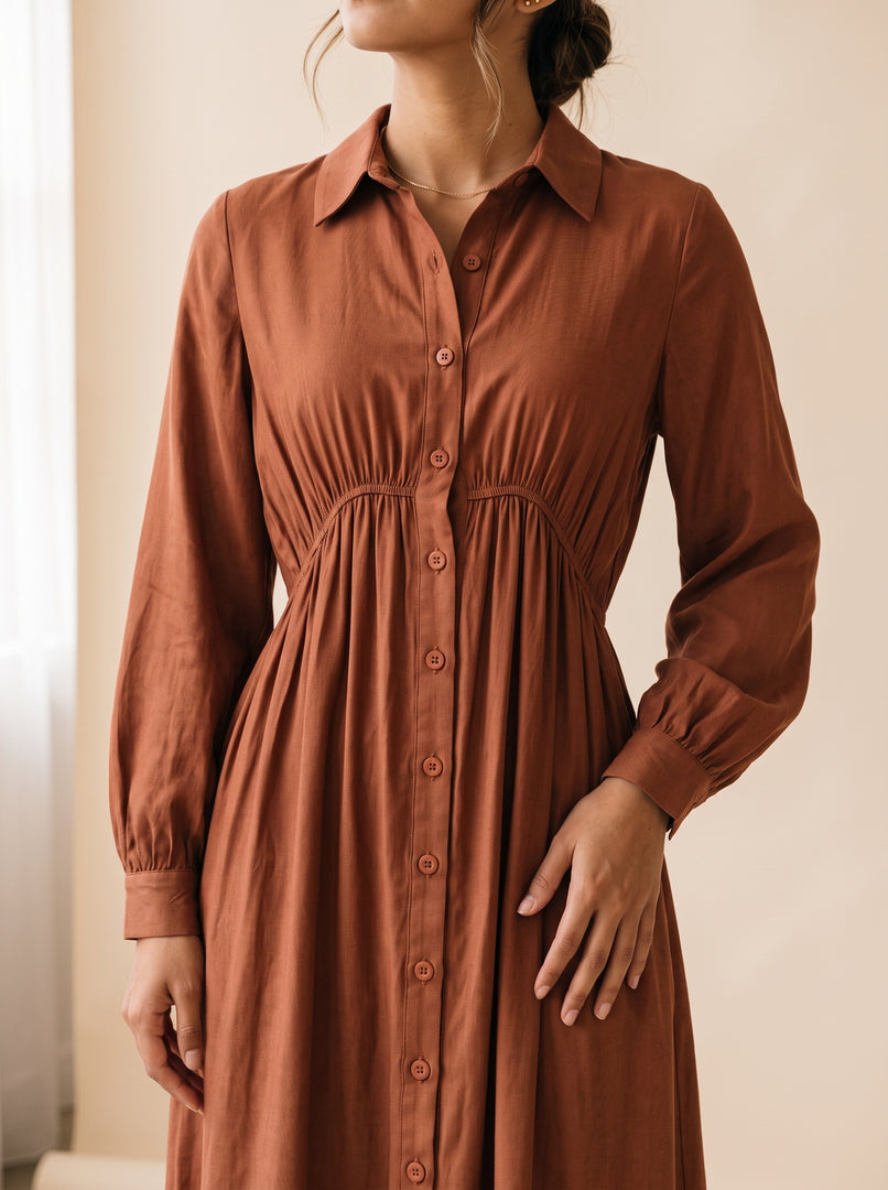 Tawny Brown Collared Midi Dress 87935