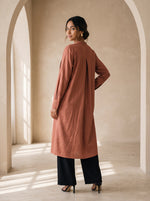 Load image into Gallery viewer, Tawny Brown Mandarin Collar Midi Top 94641