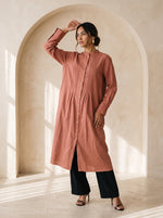 Load image into Gallery viewer, Tawny Brown Mandarin Collar Midi Top 94641