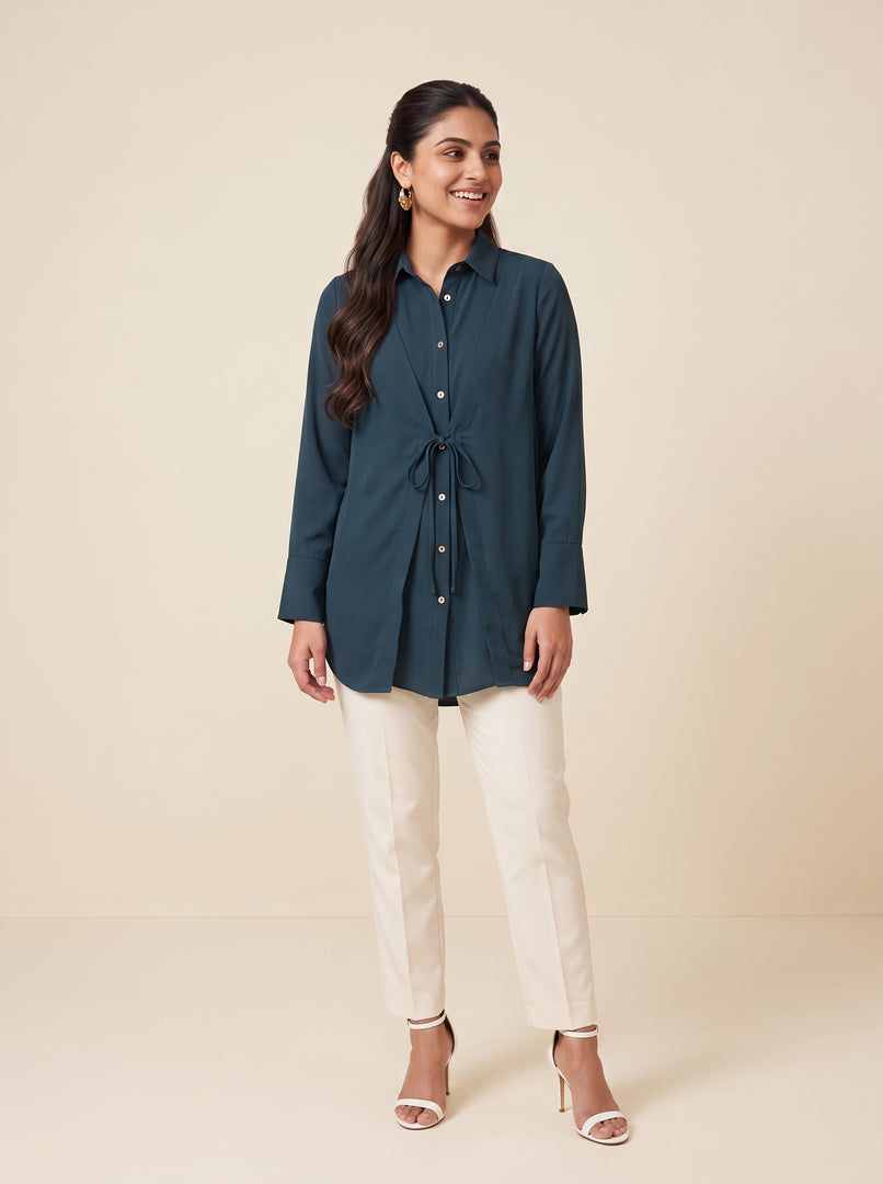 Deep Teal Collared Top 90012