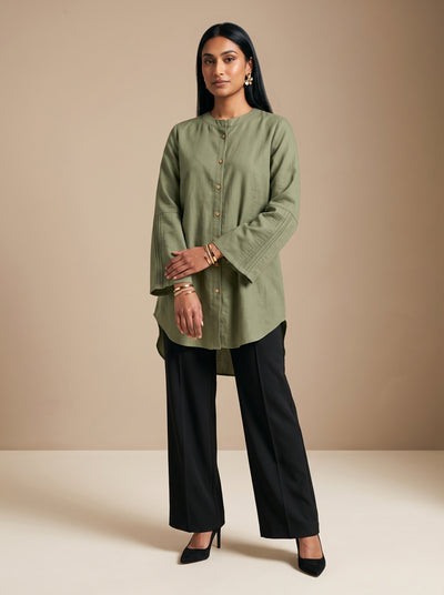 Basil Breeze: Cotton Knee-Length Top 88343
