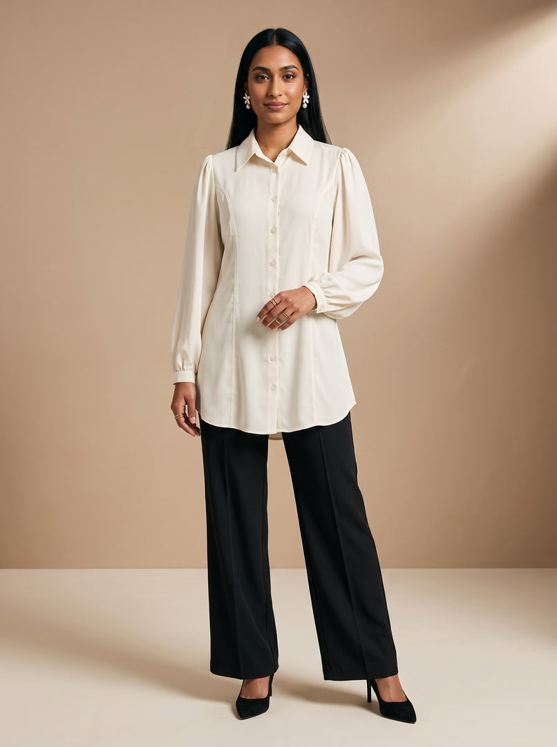 Ivory Contour: Fitted Polyester Below Hip Top 88211