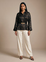 Load image into Gallery viewer, Splatter Luxe: Satin Abstract Hip Top 91781