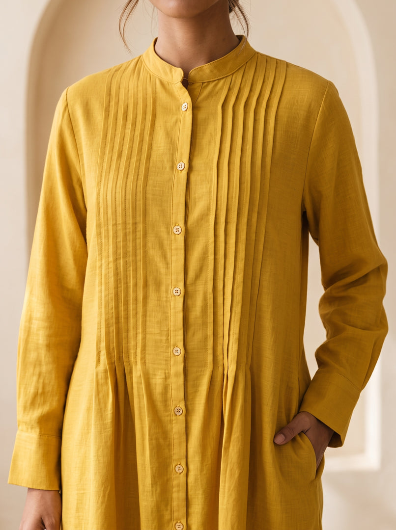 Yellow Mandarin Collar Midi Top 79722