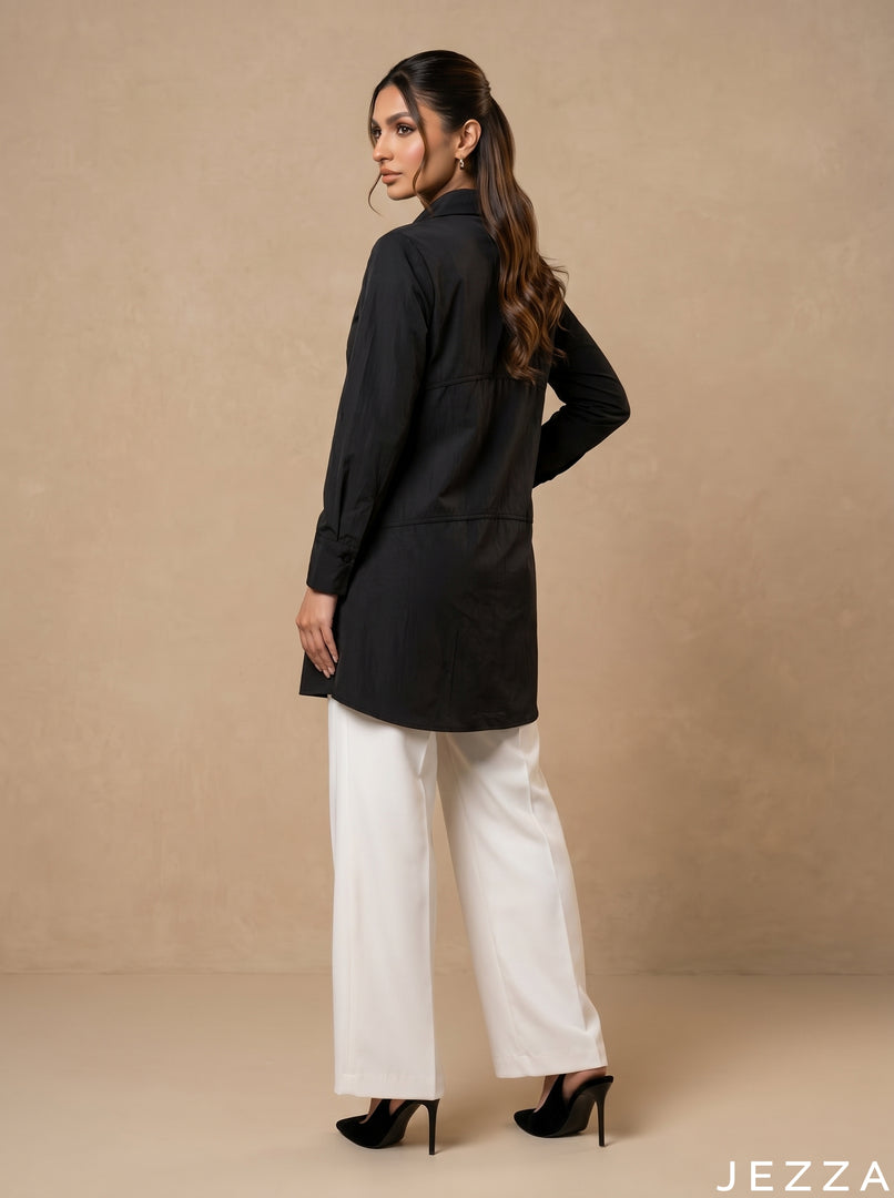 Black Texture: Crushed Polyester Shirt Top 82431