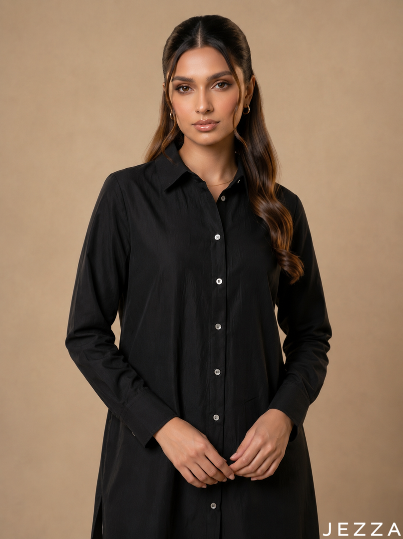 Black Texture: Crushed Polyester Shirt Top 82431