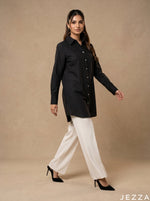 Load image into Gallery viewer, Black Texture: Crushed Polyester Shirt Top 82431