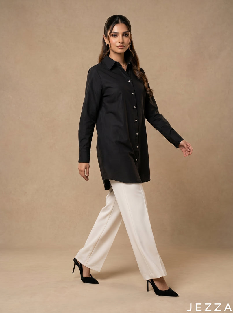 Black Texture: Crushed Polyester Shirt Top 82431