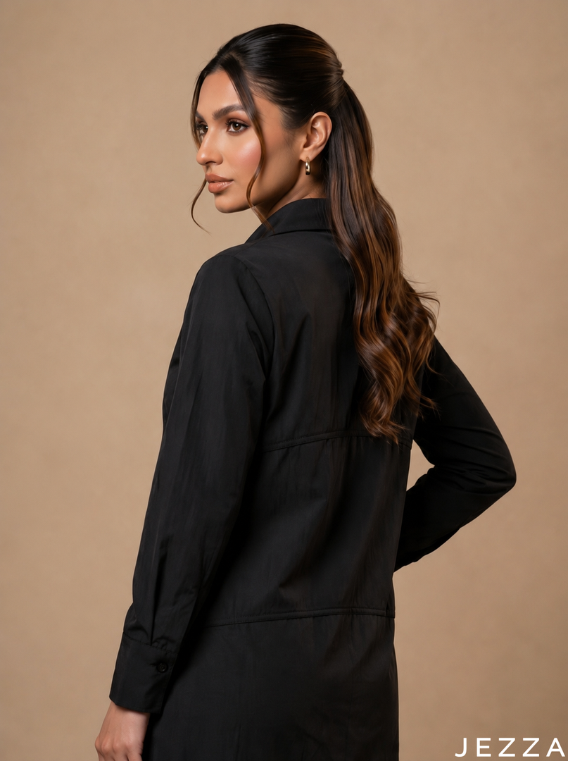 Black Texture: Crushed Polyester Shirt Top 82431