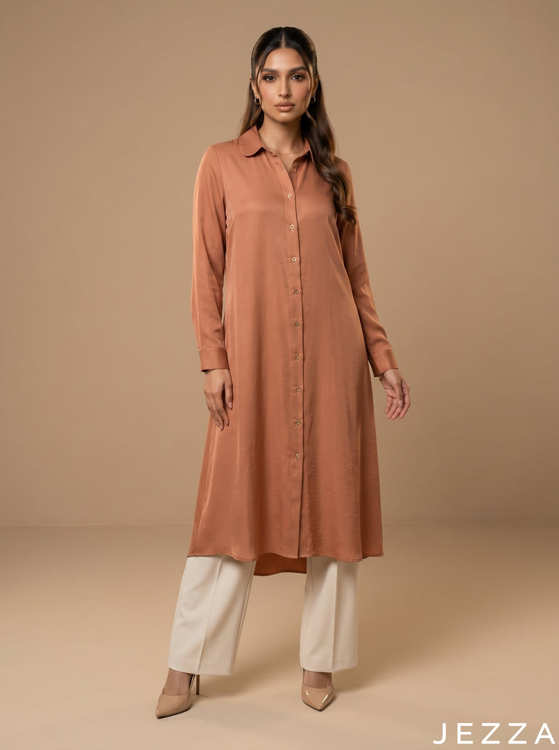 Peach Glow: Collared Midi Length Top 82382