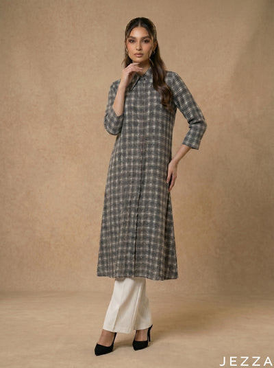 Contemporary Lines: Windowpane Check Longline Top 87041