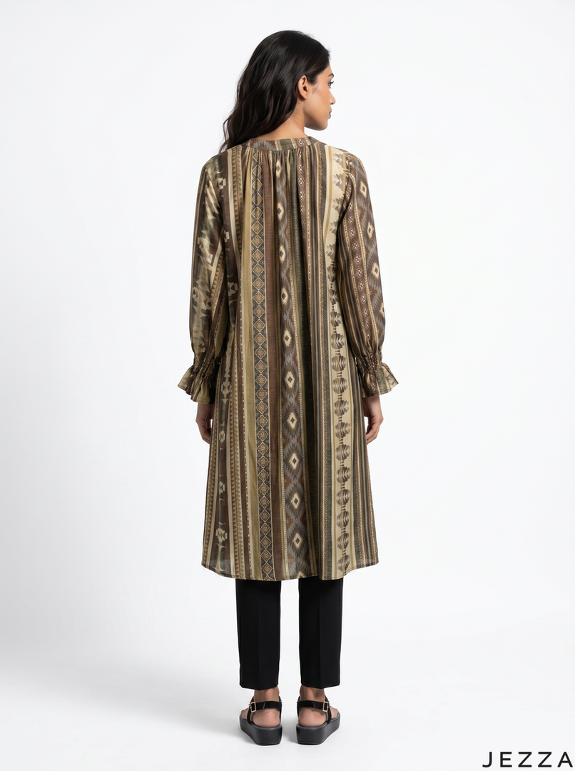 Linear Flow: Mandarin Collar Knee Top 83881
