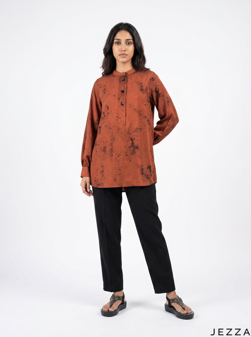 Abstract Line: Mandarin Collar Relaxed Top 77731