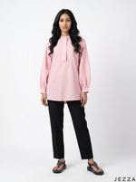 Load image into Gallery viewer, Pink Grid: Long Sleeve Below Hip Top 72721