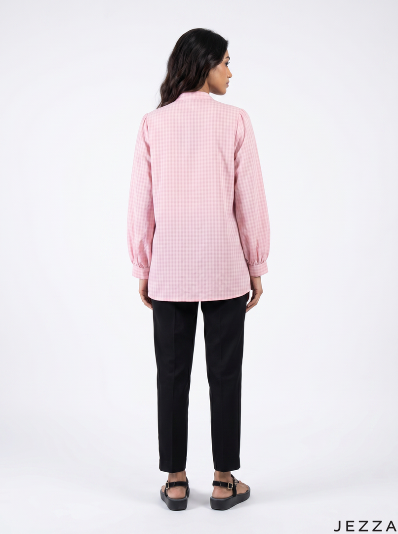 Pink Grid: Long Sleeve Below Hip Top 72721