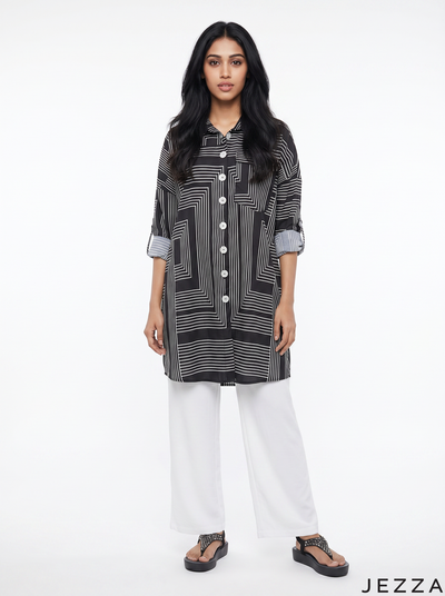 Mono Grid: Linear Print Shirt Top 81231
