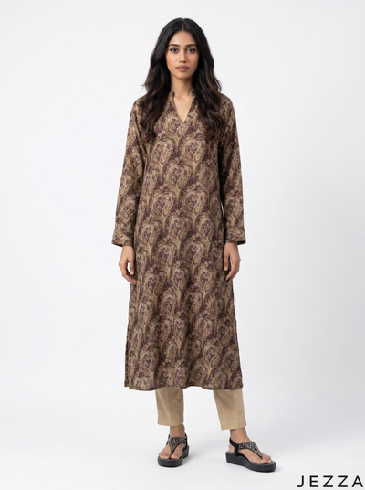 Paisley Line: Mandarin V-Neck Midi Top 82361