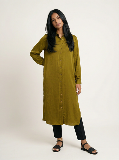 Olive Tone: Long Sleeve Collared Top 82392