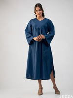 Load image into Gallery viewer, Soft Poise: Linen Midi Dress with Front Yoke Gathers 75721