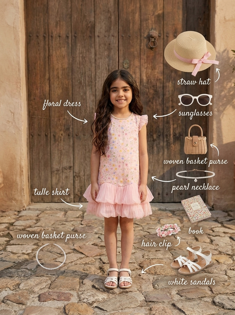 Pink Floral Tulle Dress 90901