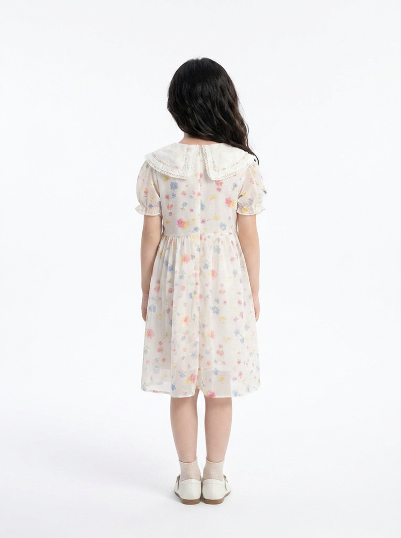 Pastel Floral Lace-Collar Dress 91031
