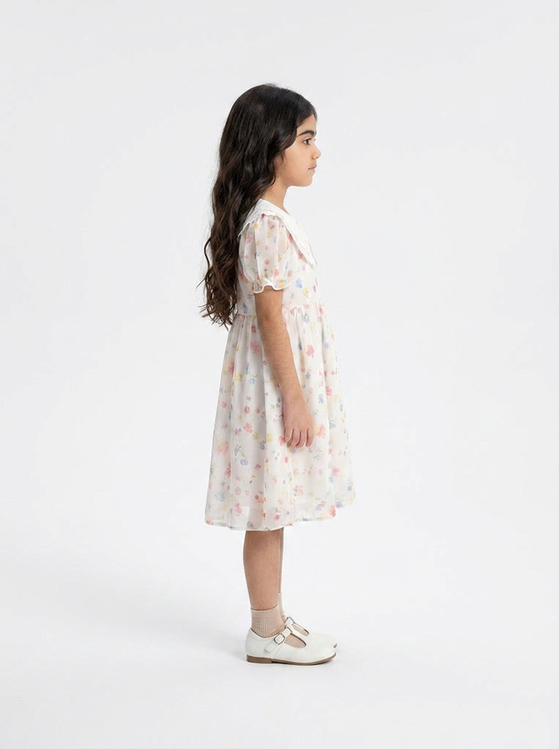 Pastel Floral Lace-Collar Dress 91031