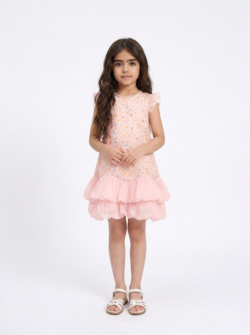 Pink Floral Tulle Dress 90901