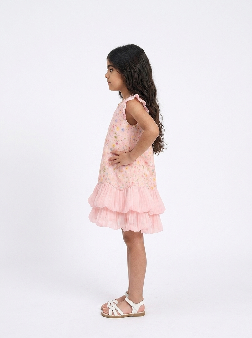 Pink Floral Tulle Dress 90901