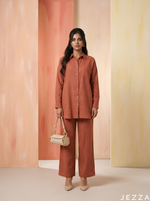 Load image into Gallery viewer, Warm Drift: Coral Beige Poly Linen Set 87083