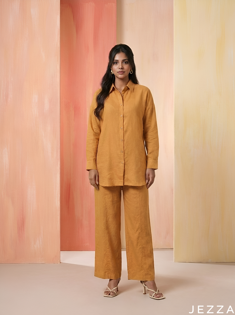 Sunsoil Ease: Mustard Yellow Poly Linen Set 87082